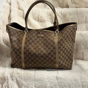 GUCCI Beige/Gold GG Logo Coated Canvas Joy Tote Bag